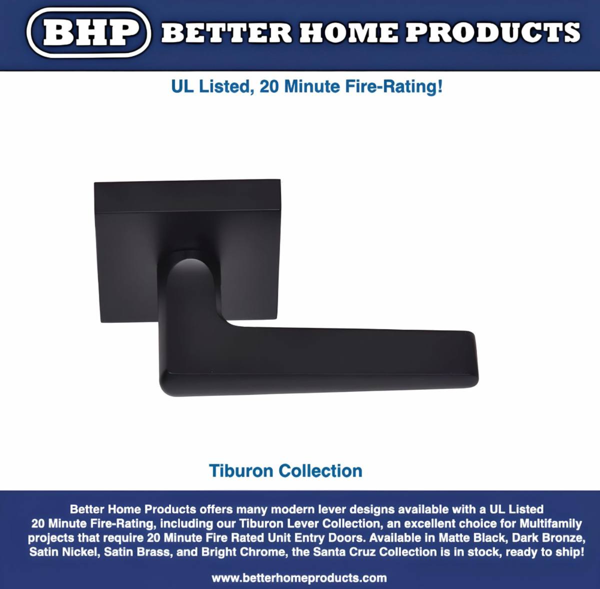 Tiburon UL Listed Lever in Matte Black - Better Home Products
